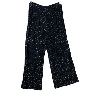 NWOT E-VIE Pants UK 16/US 12 Black-Multicolor Bird Print Wide Leg Viscose